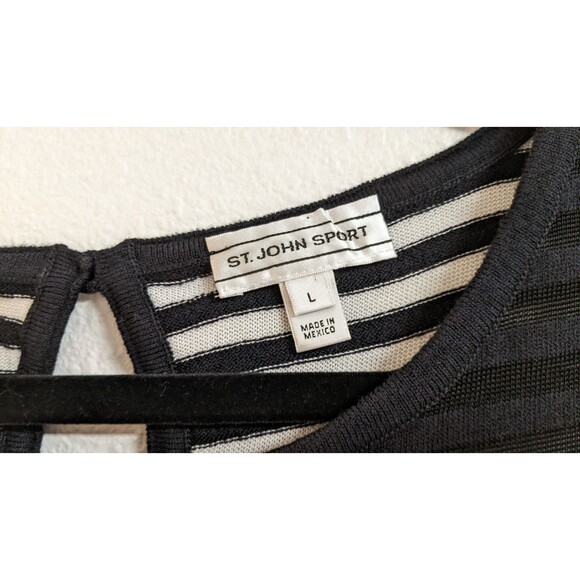 ST. JOHN Sport Black & White Striped Sleeveless Wool/Rayon Blend Knit Top LG - Picture 3 of 9